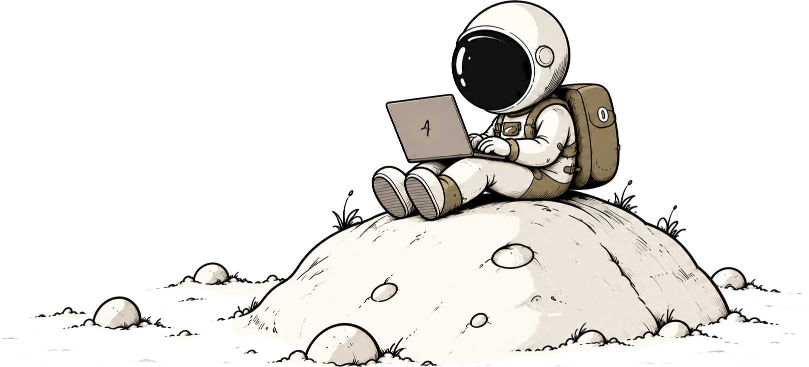 Illustration of an astronaut working on a laptop on the moon